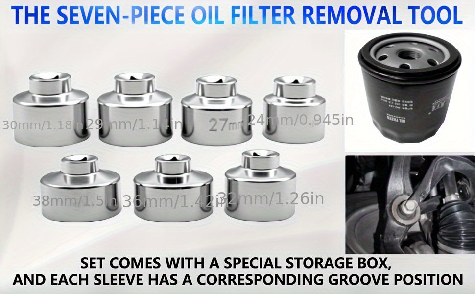 7pcs Oil Filter Element Socket Wrench Hexagonal Wrench Tool Kit Including 24Mm, 27Mm, 29Mm, 30Mm, 32Mm, 36Mm, 38Mm Socket Set, Including 24Mm, 38Mm Socket Set Almost Universal Tools, Gift
