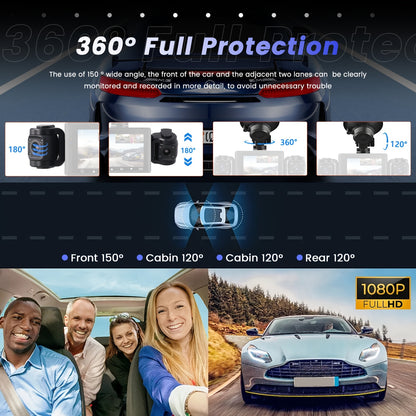 Black Friday Offer, 2.4-Inch 1080P Car Camera, Four-Channel Recording, Three-Screen HD Car Camera, Features 480P Images from Left, Right, And Rear, Plus Motion Detection, Night Vision, And Wide Dynamic Range, Optional 64GB Memory Card