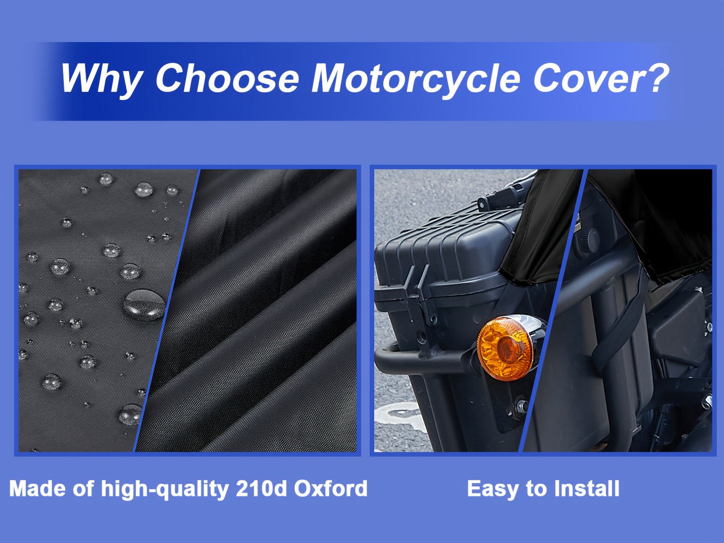 Motorcycle Seat Cover for Most Touring/Full Dress Touring/Cruiser, 300D Oxford Cloth Extra Large Motorcycle Half Cover for Outdoor Rain Snow Dust Protection, with Storage Bag
