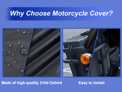 Motorcycle Seat Cover for Most Touring/Full Dress Touring/Cruiser, 300D Oxford Cloth Extra Large Motorcycle Half Cover for Outdoor Rain Snow Dust Protection, with Storage Bag