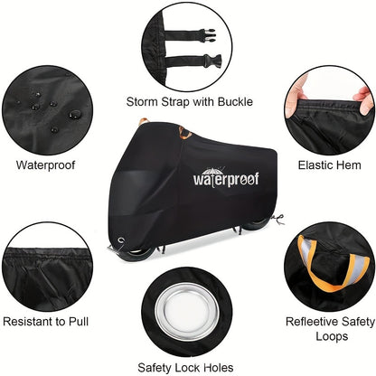 Durable Black Motorcycle Cover, Waterproof And All-Weather Protection, Rain, Snow, UV And Dust Resistant, Suitable for Most Motorcycle Models