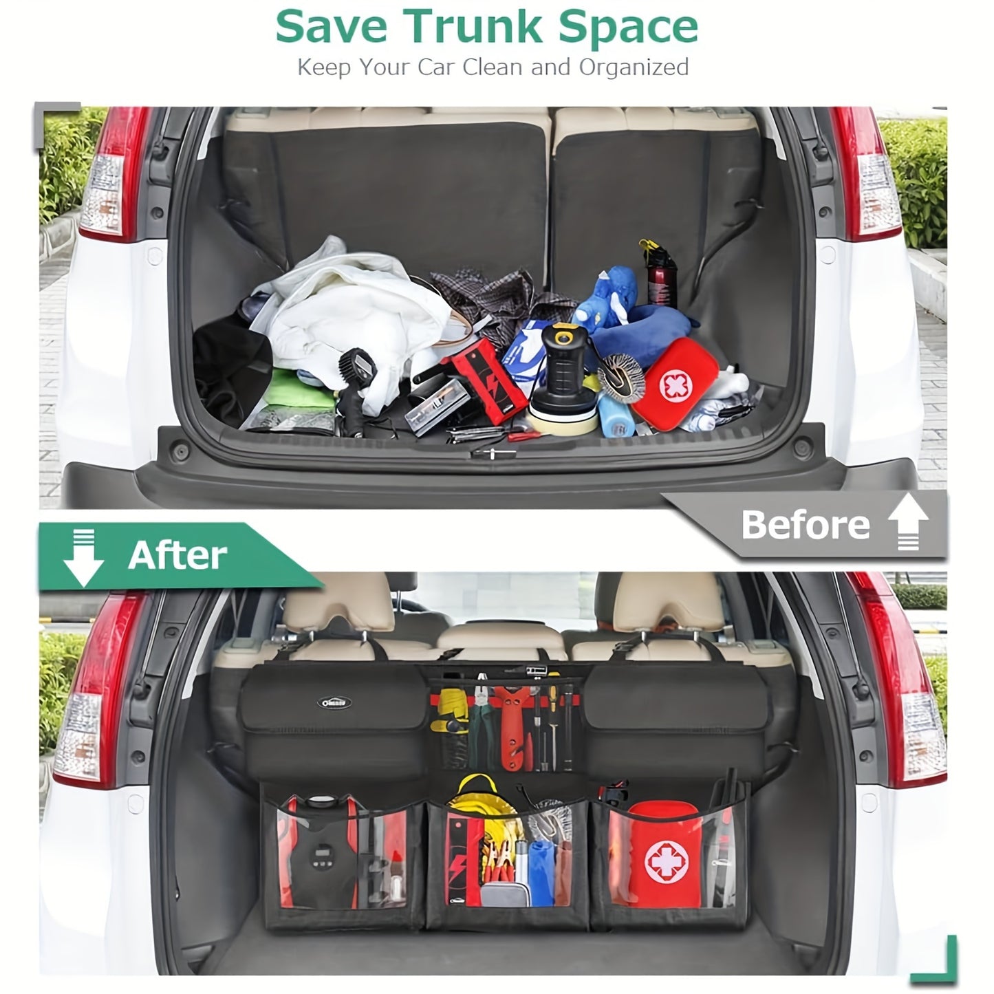 Rear Seat Trunk Organizer Suspended Car Organizer Trunk Foldable Cargo Storage with 6 Large Pockets 3 Adjustable Shoulder Straps 40x19 Inches