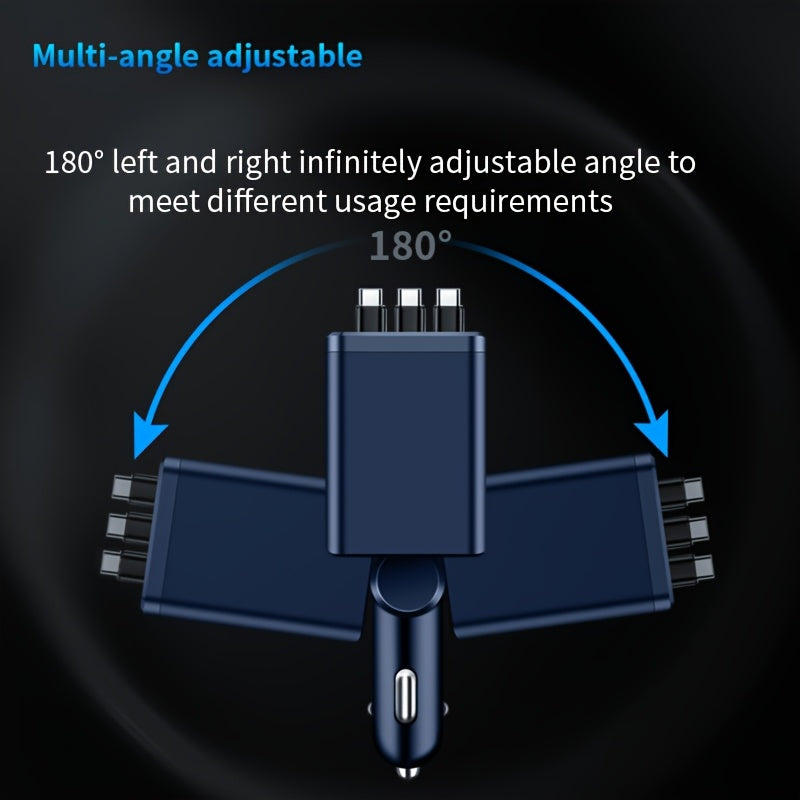 OUYAAQII 7-in-1 Fast Car Phone Charger/with 3 Retractable Cables And A Fast Charging Port/can Be Freely Adjusted In 180° Direction/features LED Intelligent Digital Display