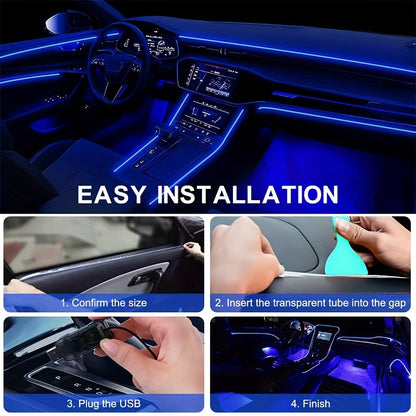 [RGB Multi-Color LED] Automotive LED Interior Light Strip, 5in 1 276 Inch RGB Multi-Color, with Optical Fiber Ambient Lighting Kit, Button And APP Control, Car Car Plug LED Light Strip with Music Synchronization Mode, Without Battery