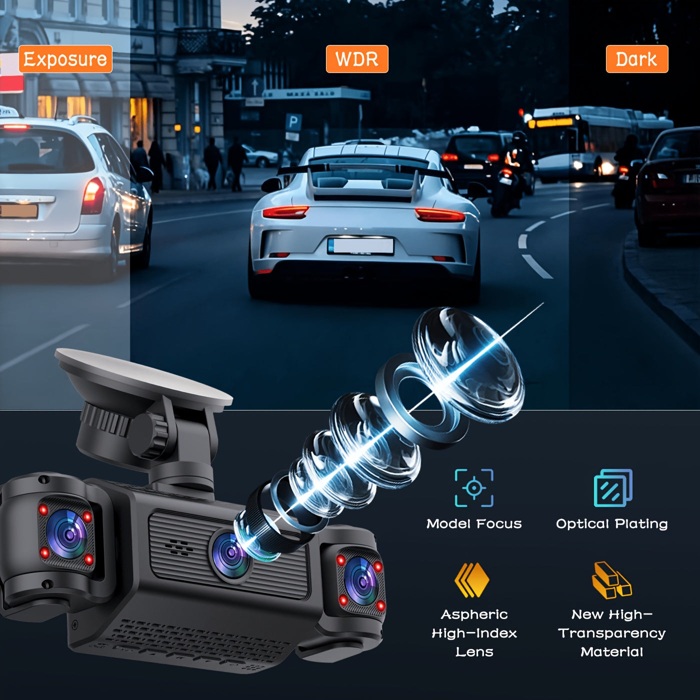 BCUOZ 360° Panoramic 3/4-Channel 1080P Full HD Ultimate Safety Dash Cam Set, 1080P Front + 720P Rear/Left/Right All-Round Coverage, 2.4" Quad-Screen Split Display, Super Night Vision, WDR, G-Sensor, Loop Recording - Auto Parts/ Car Dashboard Camera/