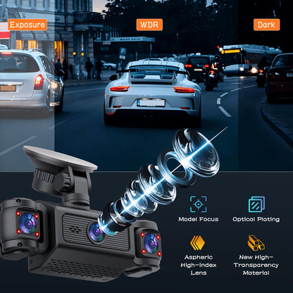 BCUOZ 360° Panoramic 3/4-Channel 1080P Full HD Ultimate Safety Dash Cam Set, 1080P Front + 720P Rear/Left/Right All-Round Coverage, 2.4" Quad-Screen Split Display, Super Night Vision, WDR, G-Sensor, Loop Recording - Auto Parts/ Car Dashboard Camera/