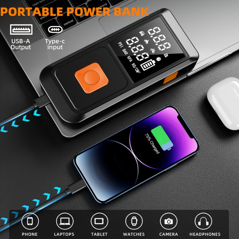 Emergency Power Supply Air Pump, 10000A, Large Screen Digital Display, 250PSI Jump Starter, Compatible with All Car Models, USB Fast Charge, LED Emergency Lighting, Portable 10-liter Gasoline Or 9.0-liter Diesel Engine, with EVA Bag