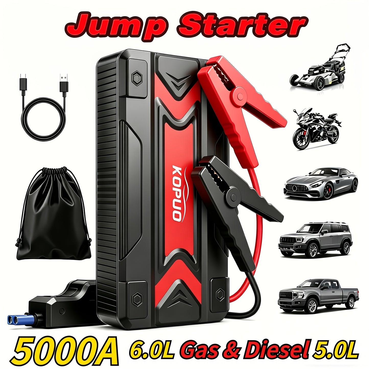 6000-20000A Peak Single Jump Starter Or 12V Portable Car Jump Starter with Air Compressor, Jump Starter Battery Pack with 150PSI Tire Inflator, 7-in-1 Multi-functional Battery Booster Power Bank with LED Light, Car Battery Charger, Roadside Assistanc