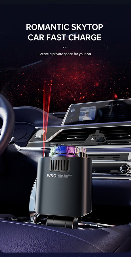 Three-In-One Multifunctional Car Charger, Perfume Machine, Starry Sky Ceiling Light, Dual 80cm/32inch Type-C+Lightning Retractable Cable, Air Freshener, Adapter For IPhone 16/15/Plus/Pro Max, For S25/24, Great Christmas Birthday Gift.