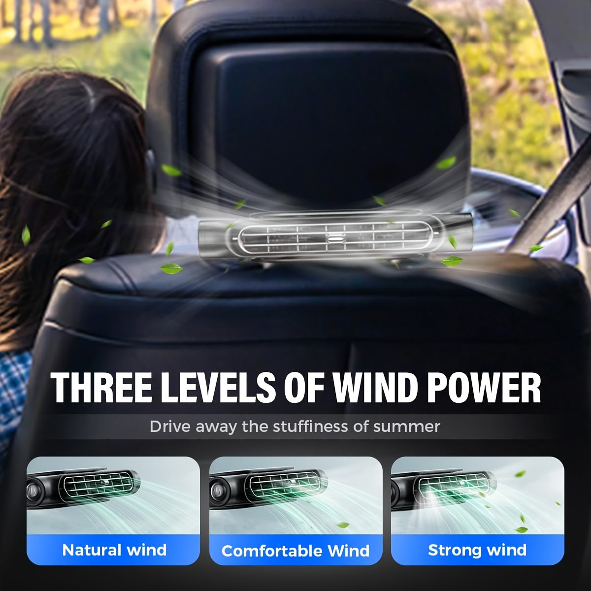 Car Fan-Blade-Less Car Air Conditioner Fan | 3-Speed Quiet Cooling, Seat Fan, Comes with A USB Charging Cable, Plug-And-Play (Non-Rechargeable Model). Stay Cool Even in Traffic Jams (Fits All Car Models)