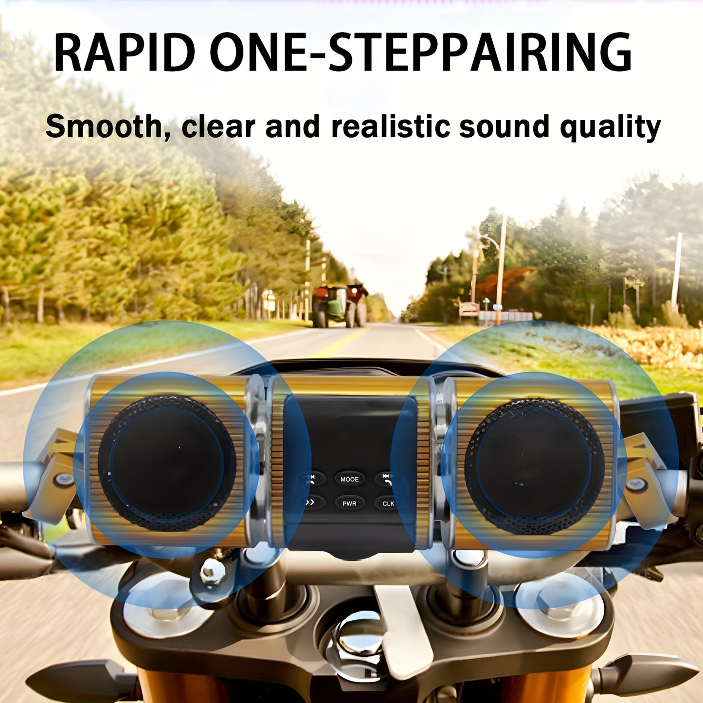 KORBROS Motorcycle Sound Bar With Built-in Amplifier - Wireless, IPX5 Waterproof, USB & AUX Inputs, FM Radio, 12V Metal MP3 Player For Off-Road Bikes, Without Battery