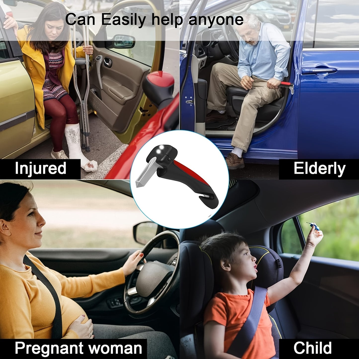 Vehicle Support Handle for The Elderly And Disabled Portable Vehicle Door Assist Handle with LED Lights, Seat Belt Circuit Breaker And Window Breaker