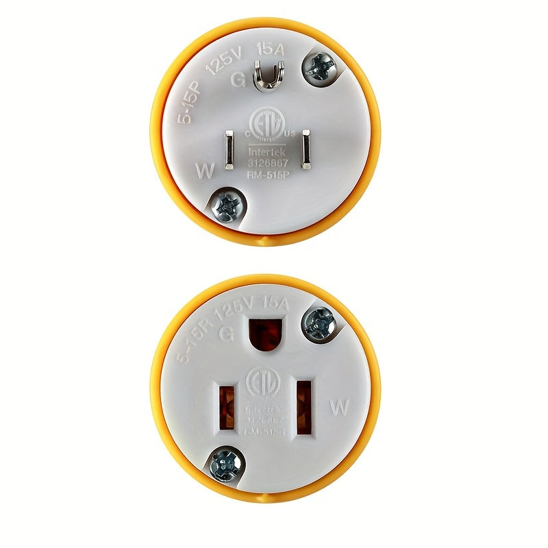 Set of 1/3/5 Male And Female Connectors, American Industrial RV Replacement Plug Set NEMA 5-15R 15A 125V, Straight Connector, Yellow Color, Without Battery RV Plugs, Inlets & Receptacles