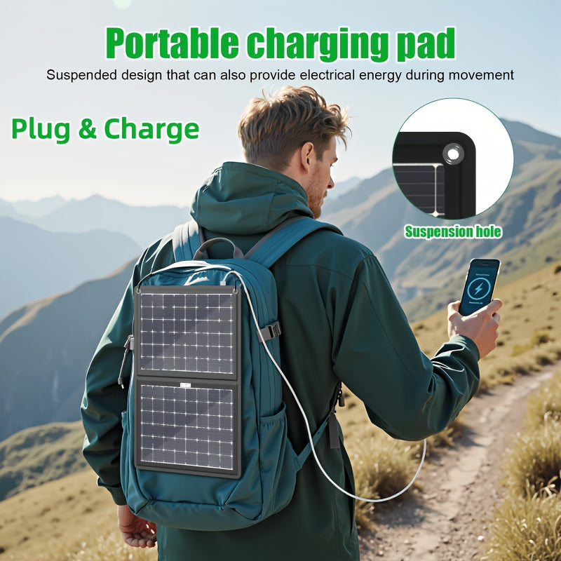 30W Portable Solar Charging Panel, 2-in-1 Folding Design, with USB Charging Port, High Efficiency, Plug-and-Play Solar Panel for Phones, Tablets & Action Cameras, Lightweight Outdoor Emergency Power Supply for Camping, Travel, RVs & Boats