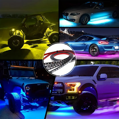 4pcs Colorful Automotive LED Chassis Light Strip, Remote APP Dual Control Ambient Neon Light Kit, DC12V, 16 Million Colors Available, Cool And Eye-Catching at Night, Suitable for Cars, Pickup Trucks, Suvs, Etc., Let Every Journey, All Dazzling