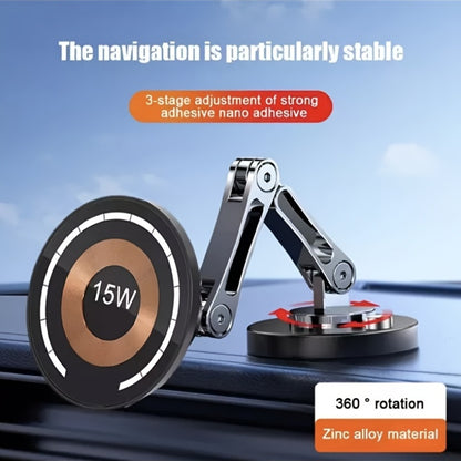 Magnetic Car Mount with 15W Fast Charging, 360° Rotation, Universal Compatibility, Foldable Stand, and Super Magnetic Attraction for Most Smartphones, Without Battery
