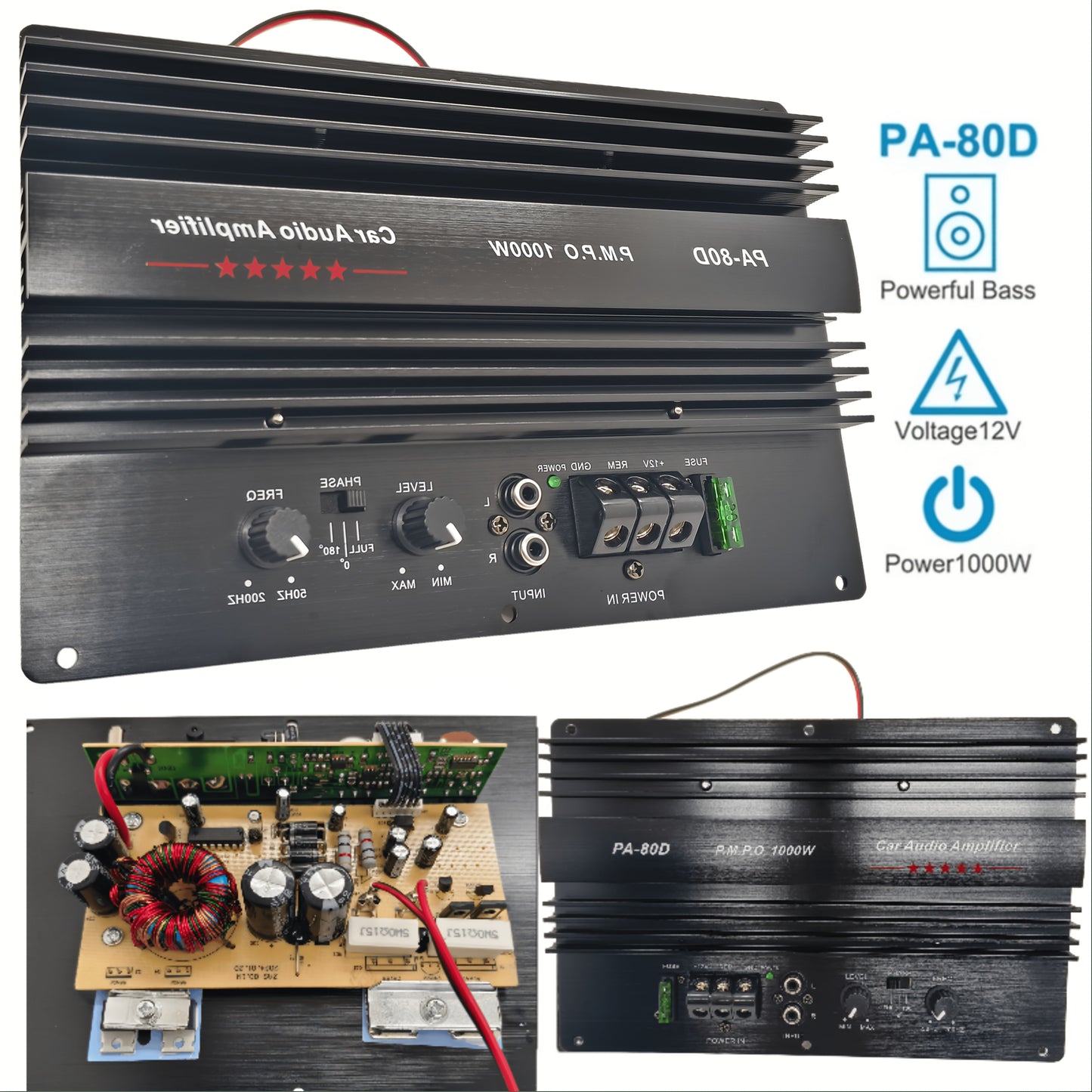 High Power 12V 1000W Car Audio Amplifier Board Powerful Subwoofer Bass Amplifier High Power 1000W Car Subwoofer Amplifier - RMS 600W, Supports 8Inch, 10Inch, 12Inch Speakers, Ultra Low Distortion(0.01%), 12V High Performance Audio Board