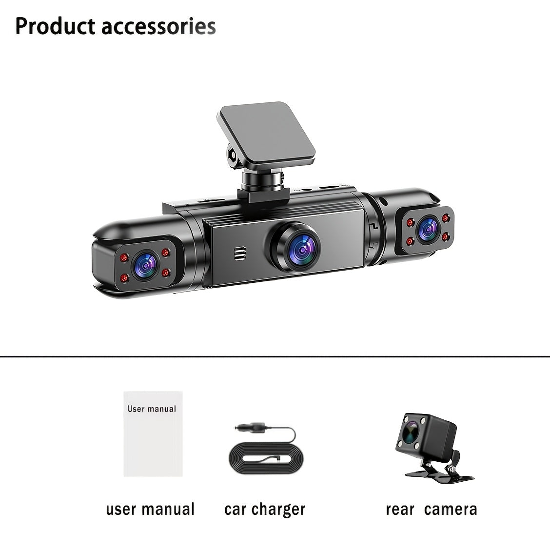 AXH 360° Panoramic 3/4 Lens Channel 1080P HD Ultimate Safety Dash Cam Set, 1080P Front and 720P Full Coverage Front, Rear, Left, and Right, Quad-Split Screen Display, HD Night Vision, WDR, G-Sensor, Loop Recording - Car Accessories/Car Dash