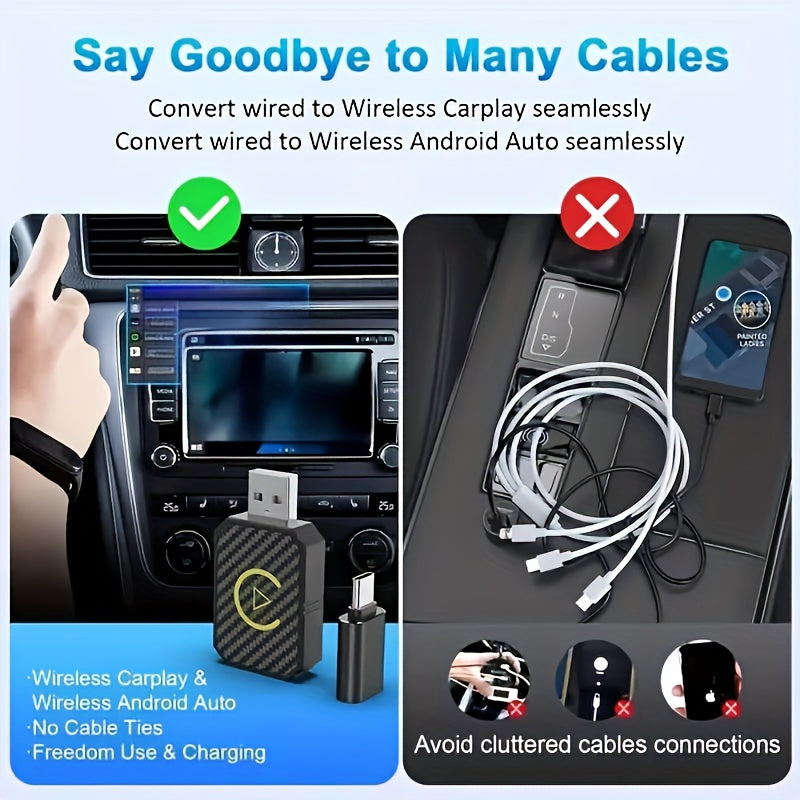 Mini Wireless CarPlay Adapter, Compatible with Apple and Android, Plug and Play, Low Latency for Wired to Wireless CarPlay, Fits Multiple Car Models, 2024 Upgrade, Fast and Stable Connection, No Battery Required, Christmas Gift