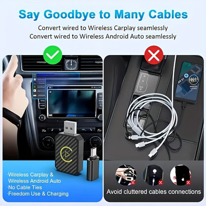 Mini Wireless CarPlay Adapter, Compatible with Apple and Android, Plug and Play, Low Latency for Wired to Wireless CarPlay, Fits Multiple Car Models, 2024 Upgrade, Fast and Stable Connection, No Battery Required, Christmas Gift