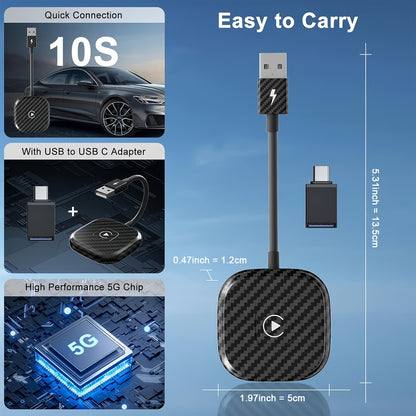 Wireless CarPlay Adapter for iPhone – Plug & Play USB Dongle, Converts Wired CarPlay to Wireless, Auto-Connect, No App Needed for Music, Calls & Navigation