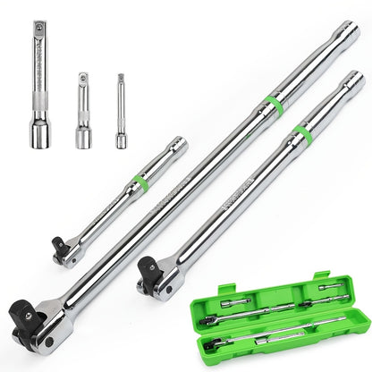 [Heavy Duty Breaker Bars] 6pcs Breaker Bar Set, 1/4", 3/8" & 1/2" Drive, Heavy Duty Breaker Bars, 6-inch, 10-inch, 15-inch Length with 180° Rotatable Head, Chromium Vanadium Steel