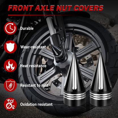 Motorcycle Front Axle Nut Covers CNC Spike Caps 3.6" – Fits Harley Touring Street Glide Road King Electra Glide Tri Glide 2008+, Black & Silver, Pair