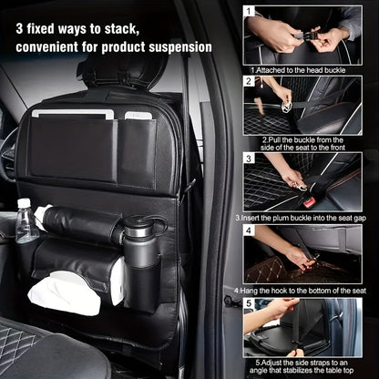 Car Back Seat Organizer 2-Pack – Foldable Table, Kick Mats, Cup Holder, Tissue Box, Laptop Station & Eating Tray – Family Road Trip Storage