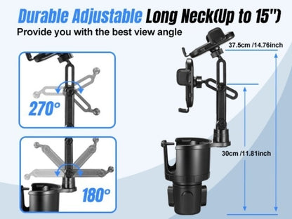 [2-In-1 Cup Phone Holder] Car Cup Holder Phone Mount, Upgraded 2-In-1 Car Cup Phone Holder Expander with Adjustable Base, 360-Degree Rotation, Cup Phone Holder for Car Compatible with Iphone, Samsung & All Smartphones