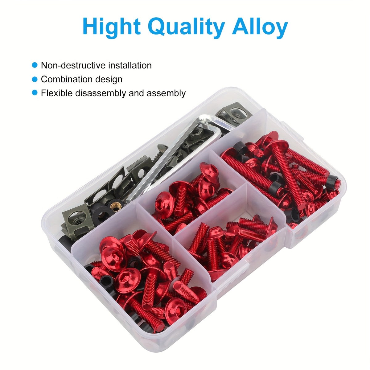 Motorcycle Fairing Bolt Kit 177pcs – CNC Anodized Aluminum Body Screws, Universal Fit | Black, Blue, Red