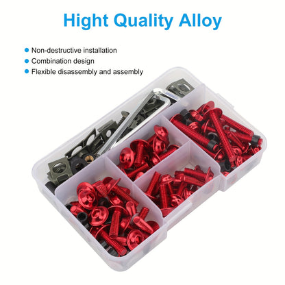 Motorcycle Fairing Bolt Kit 177pcs – CNC Anodized Aluminum Body Screws, Universal Fit | Black, Blue, Red