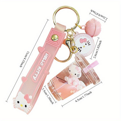 2D Flat, Cute KT Cat Quicksand Keychain Female Creative Cartoon Doll Student School Bag Pendant Car Key Chain Trinkets