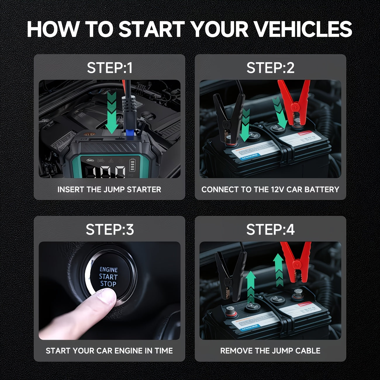 WANBILU 10000A, 12-In-1 Multi-Functional Vehicle Emergency Start Power Supply, Ignition Device, Suitable for Cars, Motorcycles, Suvs, Diesel Engine Emergency Start Power Supply, Tire Inflation, Car Battery Charger, with Air Pump Flashlight