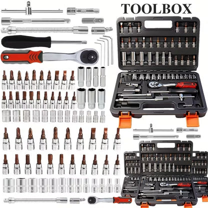 46pcs/53pcs Tool Collection • 1/2 Inch, 1/4 Inch, And 3/8 Inch Drive Depth And Standard Wrench Set • Auto Parts Repair Ratchet Wrenches And Various Other Automotive Tools • Suitable for Automotive And Bicycle Repairs • Christmas Gift