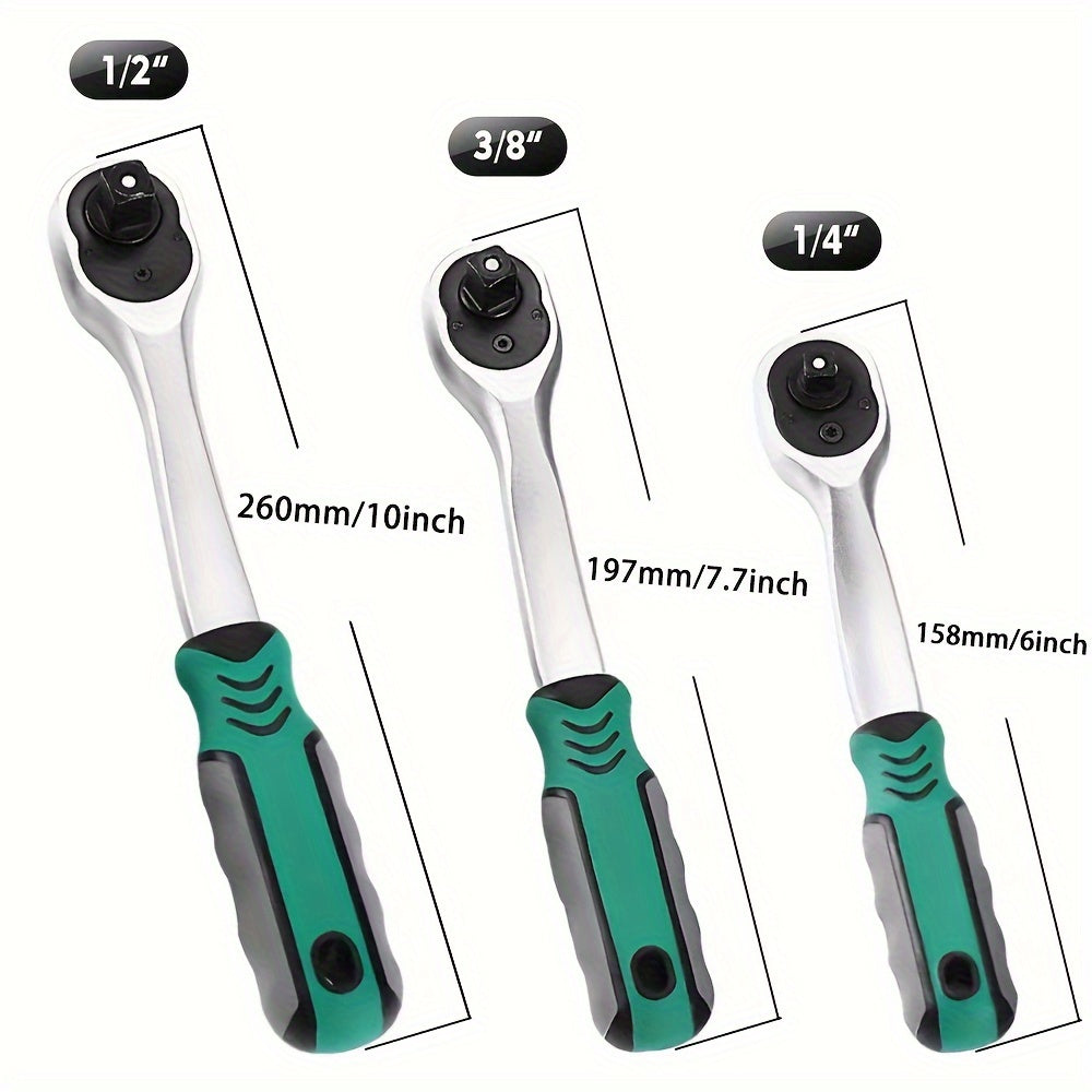 3-Piece Extendable Ratchet Set, 1/4 3/8 1/2 Inch Extendable Socket Wrench, Ratchet Wrenches Set 72-Tooth Quick-Release, Soft Grip Handle, Release Reversible Gear Torque Spanner Mechanical Tools
