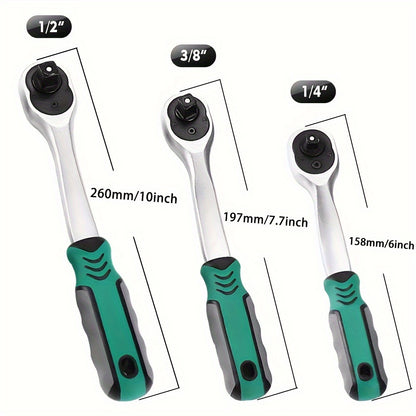 3-Piece Extendable Ratchet Set, 1/4 3/8 1/2 Inch Extendable Socket Wrench, Ratchet Wrenches Set 72-Tooth Quick-Release, Soft Grip Handle, Release Reversible Gear Torque Spanner Mechanical Tools