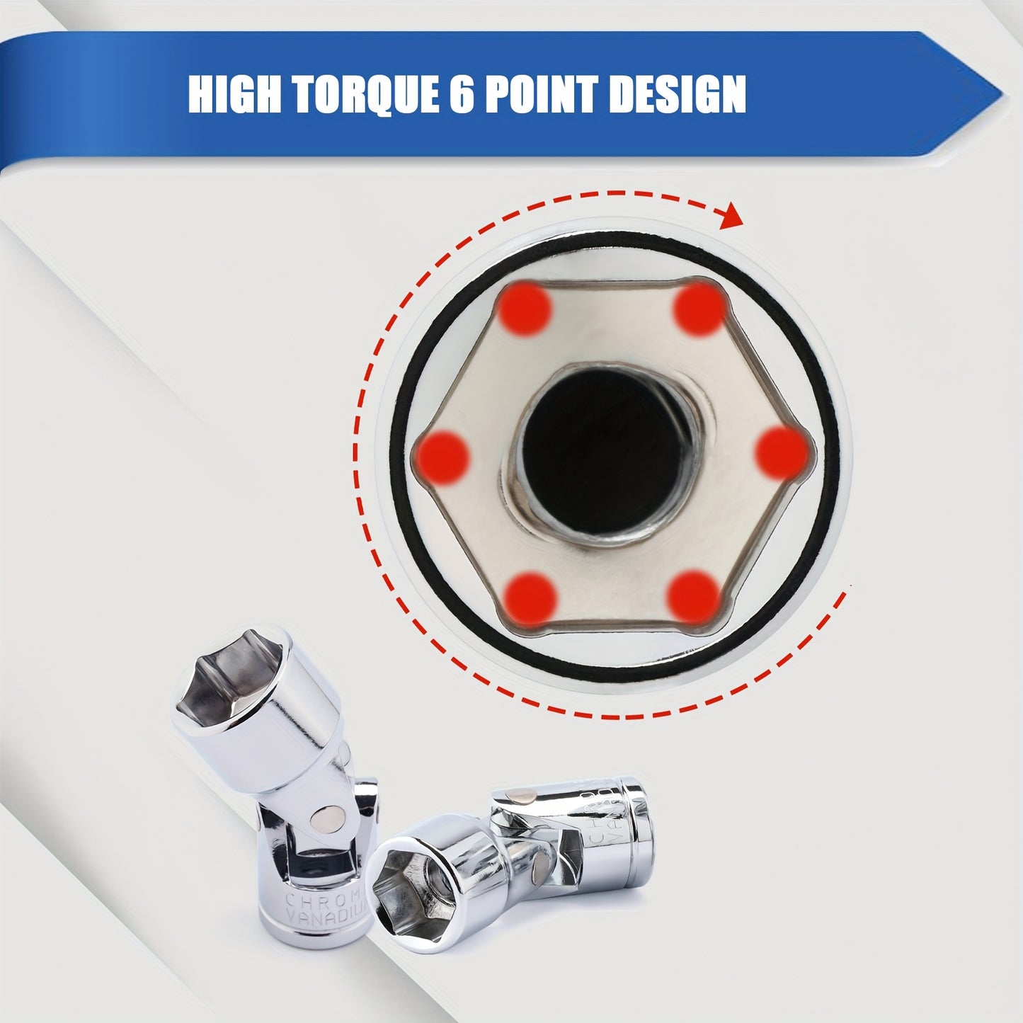 10pcs 3/8 Inch Drive Universal Joint Socket Set, 6 Point, Metric, 10mm, 11mm, 12mm, 13mm, 14mm, 15mm, 16mm, 17mm, 18mm, 19mm, Swivel Socket with Flexible Wobble, CR-V, 3/8"Drive Universal Flex Socket Set, Mirror Chrome Finish