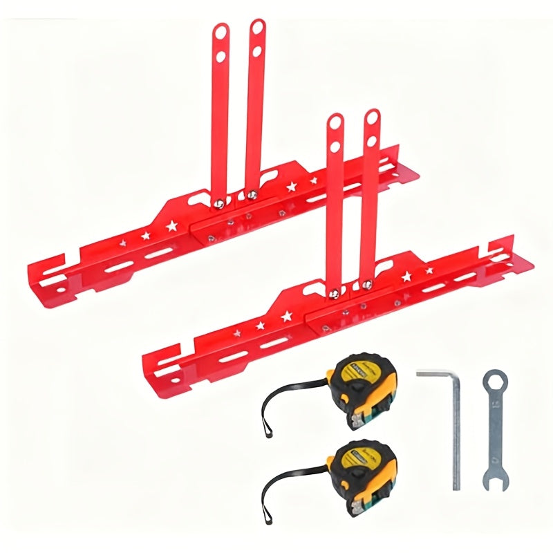 A Pair of Red Wheel Alignment Tools with 2 Measuring Bands, Household Car Toe Angle Positioning, Camber Angle Positioning Plate, Car Positioning Tool Kit, Toe Angle Plate