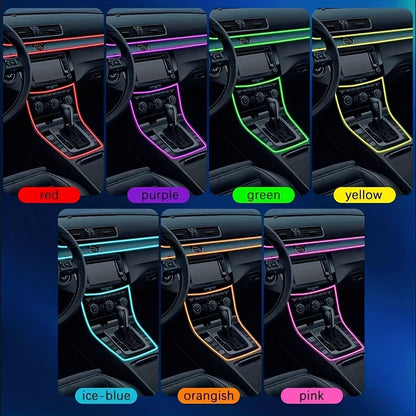 [APP Control LED Lights] RGB Car Accessories Neon Light With APP Control, 8-Color Changing (Dashboard + Roof Console), LED Car Lights, APP Application And USB Button With Voice Control RGB LED Automotive Ambient Lighting