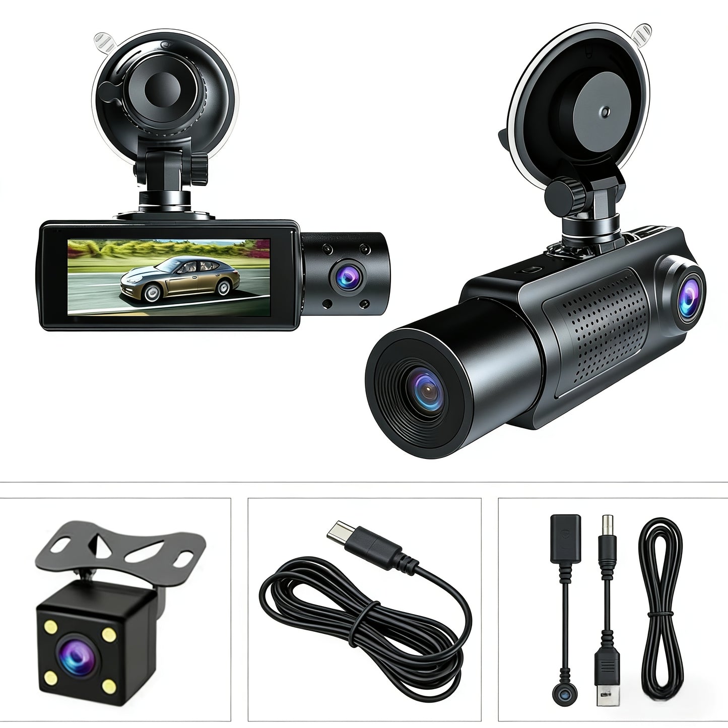 0/64/512memory Card Optional 3-Channel Dash Cam with Smartphone Integration And Infrared Night Vision