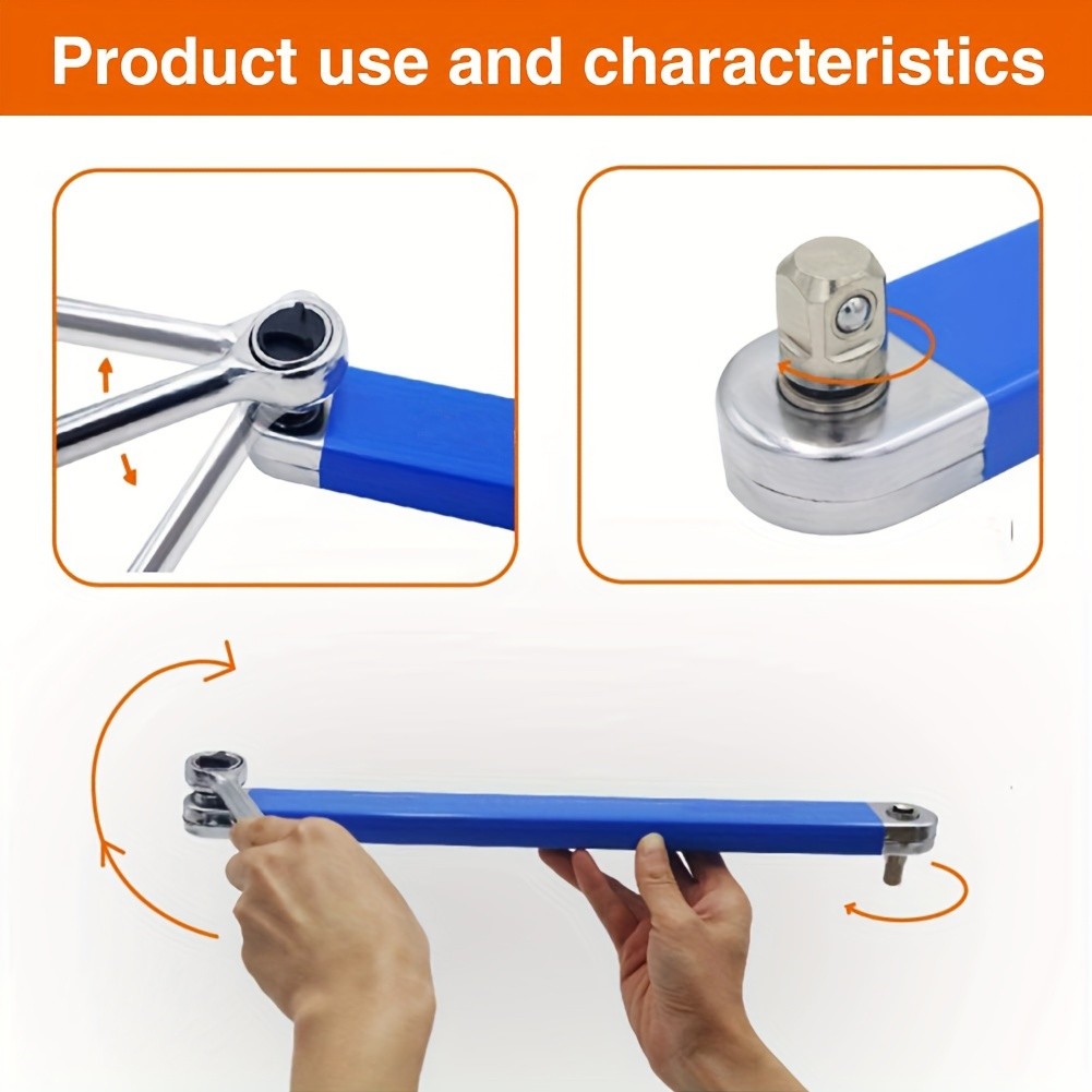 Offset Extension Wrench - 15-Inch Impact-Ready Socket Wrench Tool with Square Drive Adapters (1/4", 3/8", 1/2")