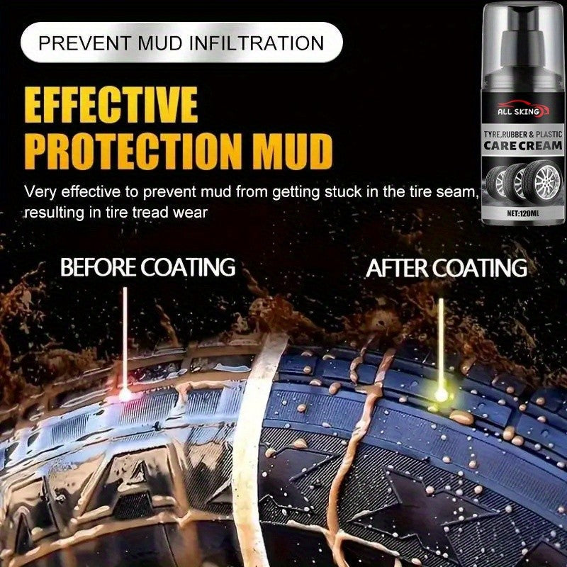 ALL-SEASON TIRE CARE CREAM - Quick-Shine Formula for Rubber & Plastic, Long-Lasting Gloss & Protection, No More Dull - Car Interior Maintenance Solution, Tire Protection, Tire Care, Vehicle Interior Enhancement, Sleek Bottle Design, Durable Application