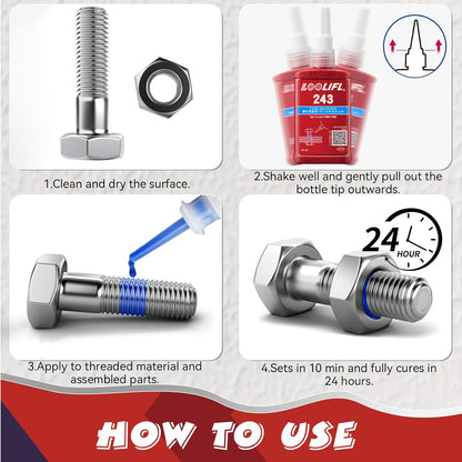 High-Strength Heat-Resistant 234-271 Threadlocker, 243 Medium-Strength Anaerobic Threadlocker, 271 High-Strength Anaerobic Threadlocker, Anti-Loosening Sealant, Permanent Locking and Sealing Multi-Purpose Adhesive for Metal Parts, Quick-Fix Removable