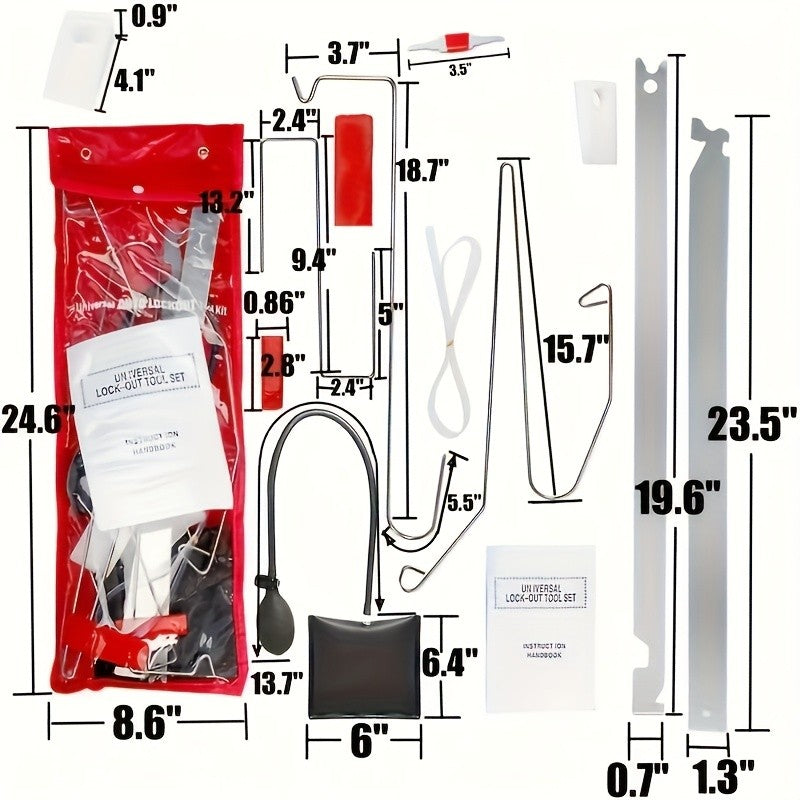 Professional Auto Tools Auto Emergency Repair Tool Kit with Thin Rod Wide Rod S-S-Hook Air Wedge Bag Pump Car Opening Kit Car Lock Tool Kit Ideal for Automotive Enthusiasts and Home Repair, Without Battery