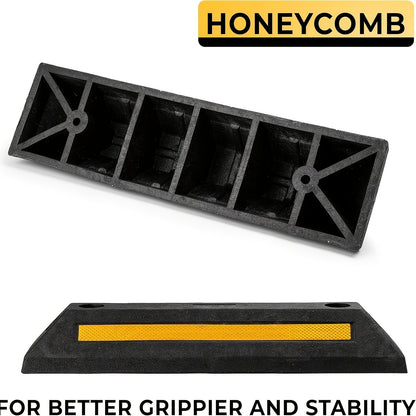Heavy Duty Rubber Parking Guide - Premium Quality Durable Car Garage Wheel Stopper Professional Grade Park with Reflective Yellow Tape Curb