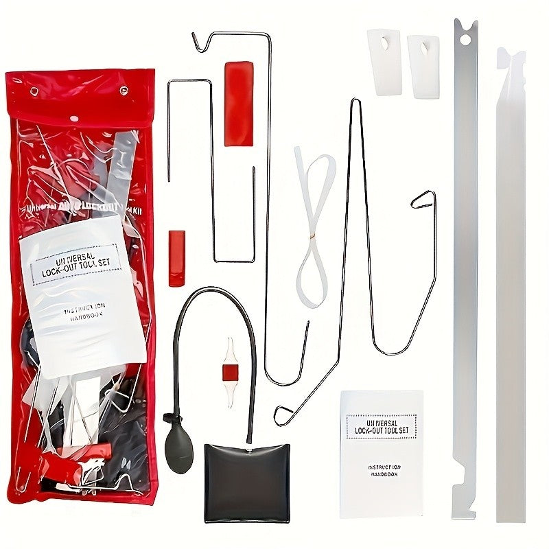 Professional Auto Tools Auto Emergency Repair Tool Kit with Thin Rod Wide Rod S-S-Hook Air Wedge Bag Pump Car Opening Kit Car Lock Tool Kit Ideal for Automotive Enthusiasts and Home Repair, Without Battery