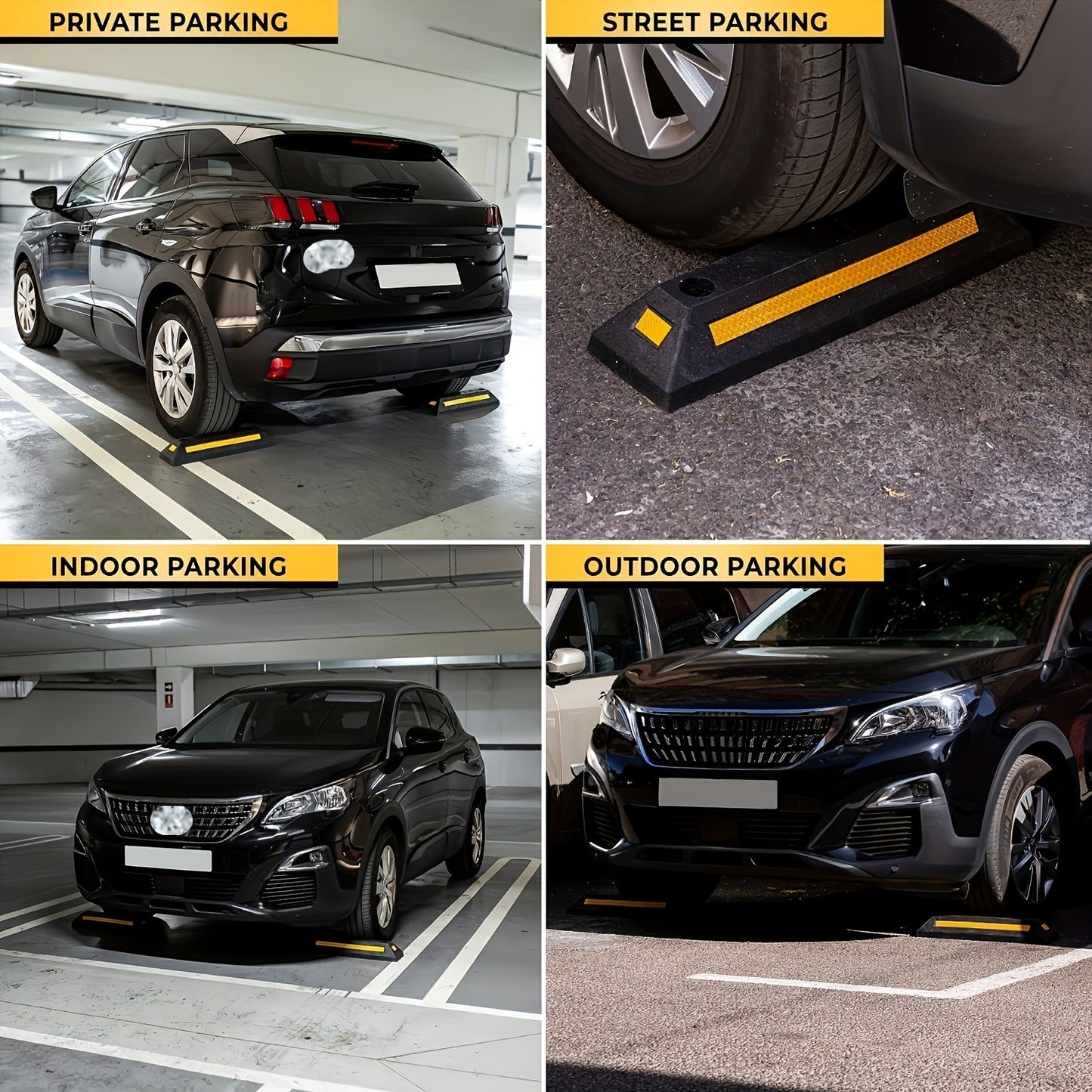 Heavy Duty Rubber Parking Guide - Premium Quality Durable Car Garage Wheel Stopper Professional Grade Park with Reflective Yellow Tape Curb