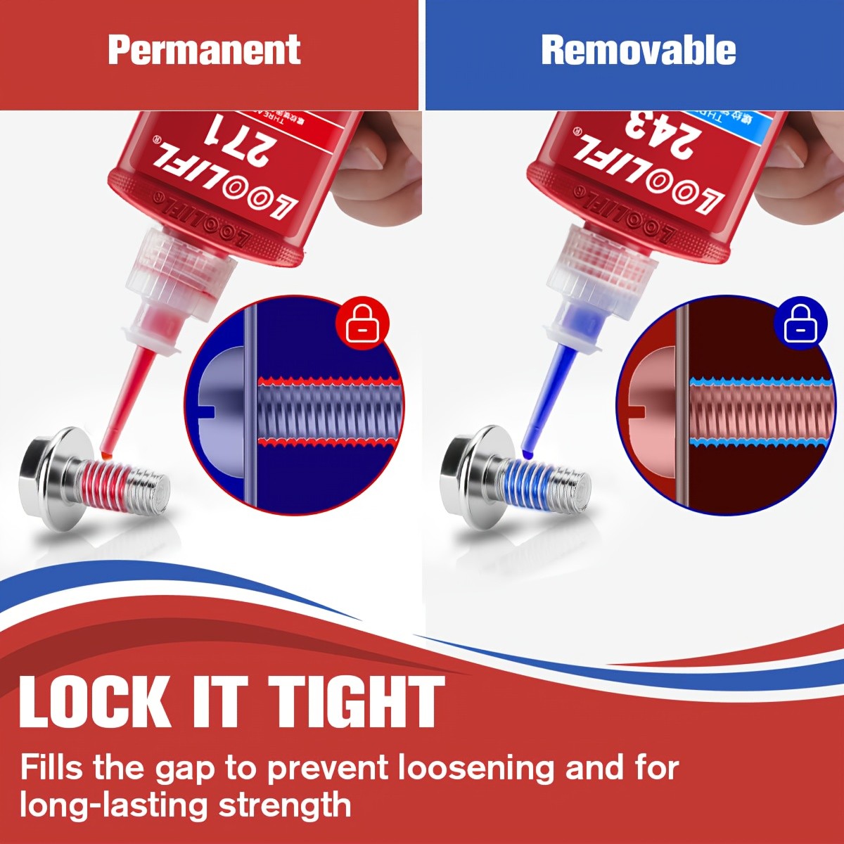 High-Strength Heat-Resistant 234-271 Threadlocker, 243 Medium-Strength Anaerobic Threadlocker, 271 High-Strength Anaerobic Threadlocker, Anti-Loosening Sealant, Permanent Locking and Sealing Multi-Purpose Adhesive for Metal Parts, Quick-Fix Removable