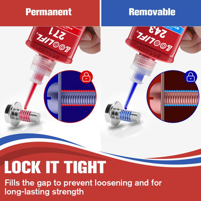 High-Strength Heat-Resistant 234-271 Threadlocker, 243 Medium-Strength Anaerobic Threadlocker, 271 High-Strength Anaerobic Threadlocker, Anti-Loosening Sealant, Permanent Locking and Sealing Multi-Purpose Adhesive for Metal Parts, Quick-Fix Removable