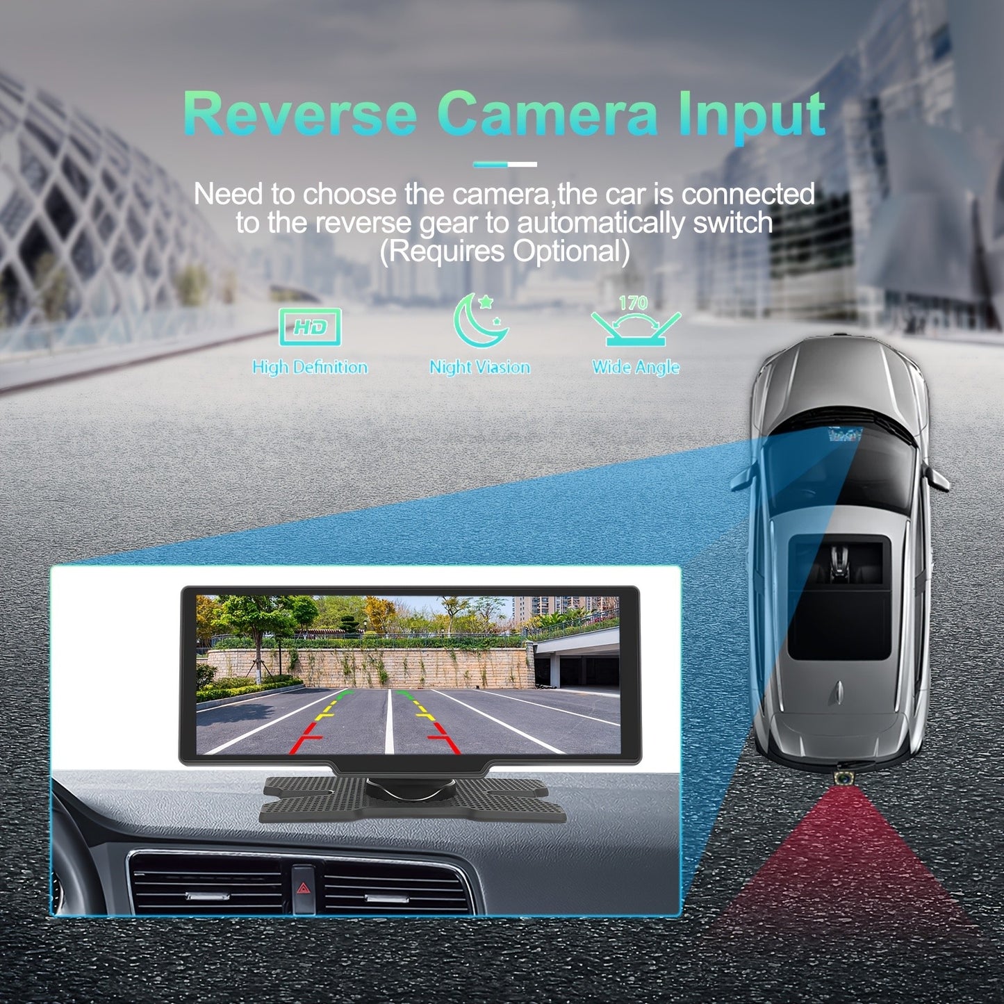 Podofo 10.26” Android Auto & CarPlay Wireless Portable Car Stereo with Touchscreen, Wireless/, Voice Control, FM Transmitter, Compatible for Smartphones, Navigation, Handsfree Calling, AUX Receiver for Vehicles